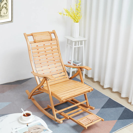 Heavy Duty Folding Rocking Chair Bamboo Living Room Indoor Outdoor Furniture Adjustable Sun Lounger Chairs