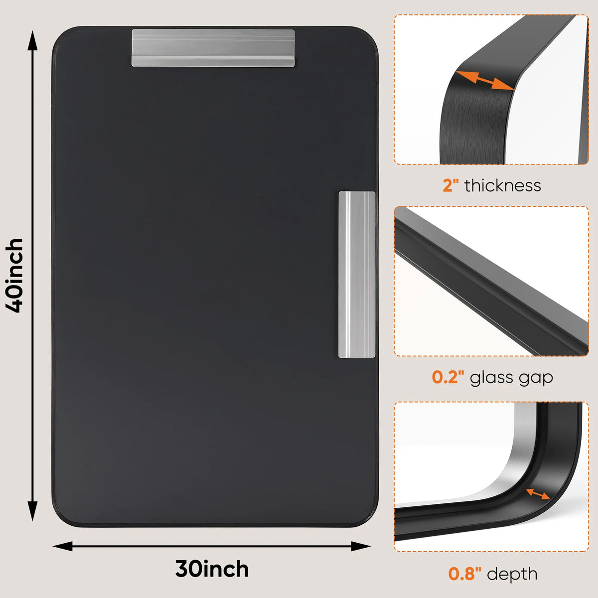 JHK Matte Metal Framed Bathroom Mirror