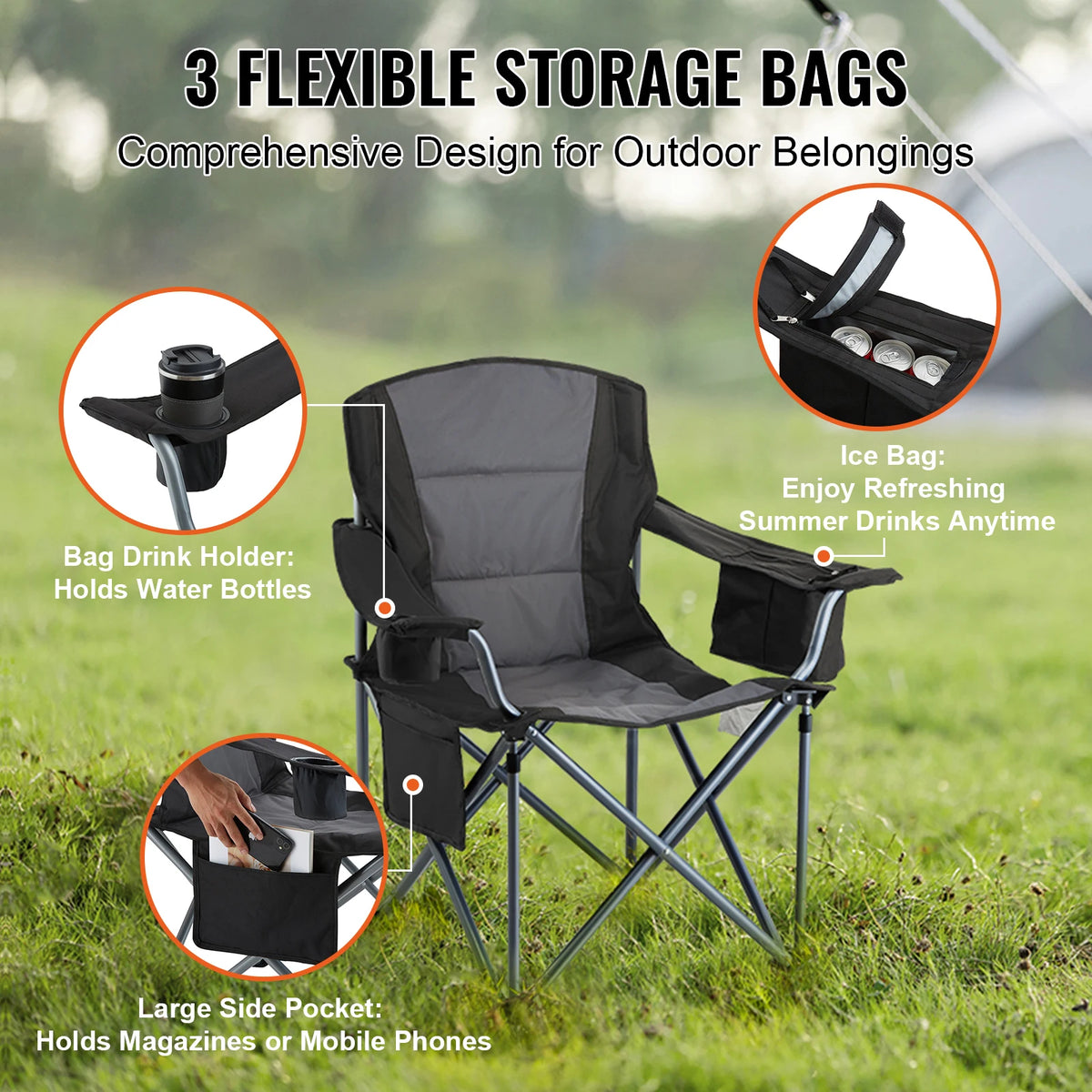 Vevor Portable Camping Folding Chair With Side Pockets