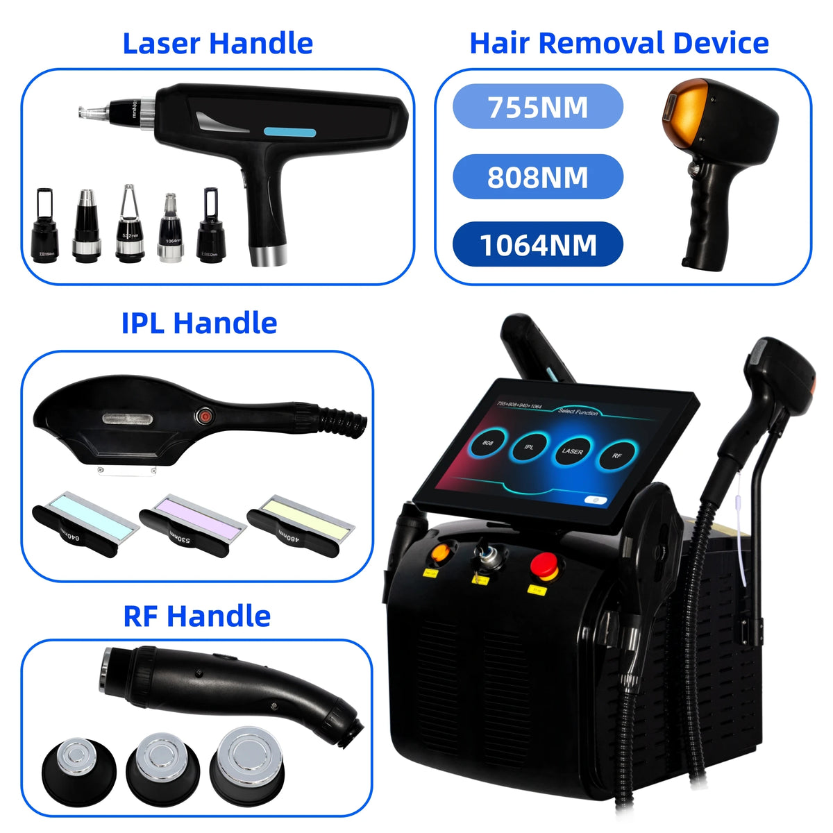4-In-1 Soprano Titanium Hair Removal Professional Diode Pico Laser IPL Nd Yag Picosecond Opt Hair Removal Tattoo Removal