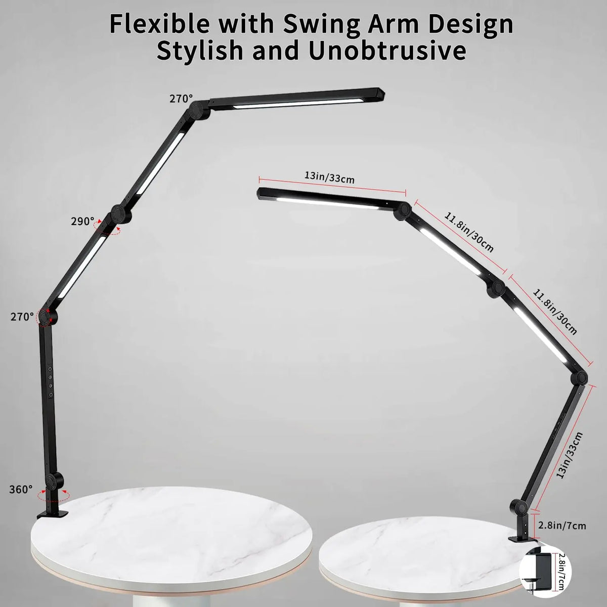 Modern Clamp Led Desk Lamp With Adjustable Swing Arm