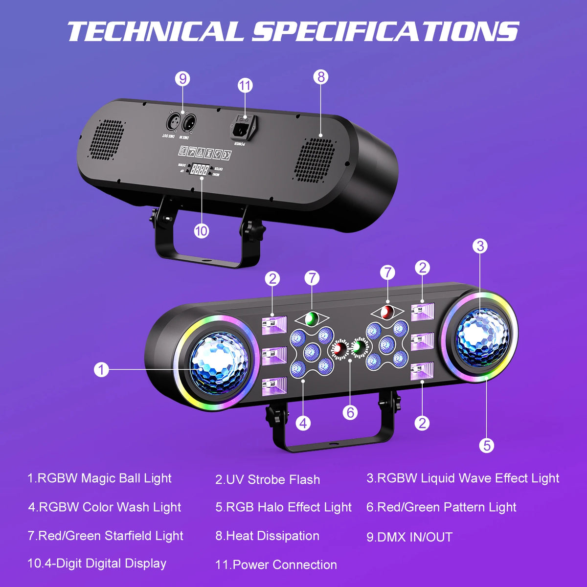 Rudderstar 7in1 RGBW LED Magic Ball Stage Light