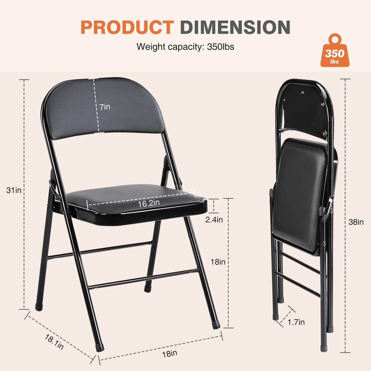 JHK Padded Folding Dining Chair With Metal Frame