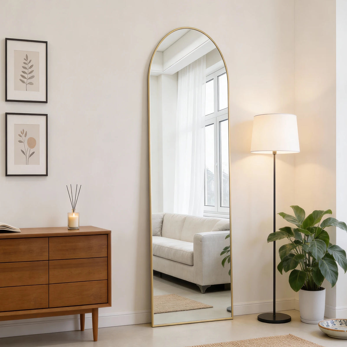 MCQ 47x14 Inches Full Length Mirror Door Hanging Arched Full Body Wall Mounted Aluminum Alloy Frame Mirror Modern Wall Mount Vanity Mirror for Home ﻿