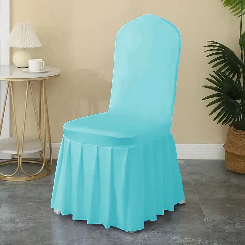 50/100pcs Pleated Skirt Spandex Chair Cover Hotel Banquet Party Events Wedding Decoration Dining Room Seat Protector Covers