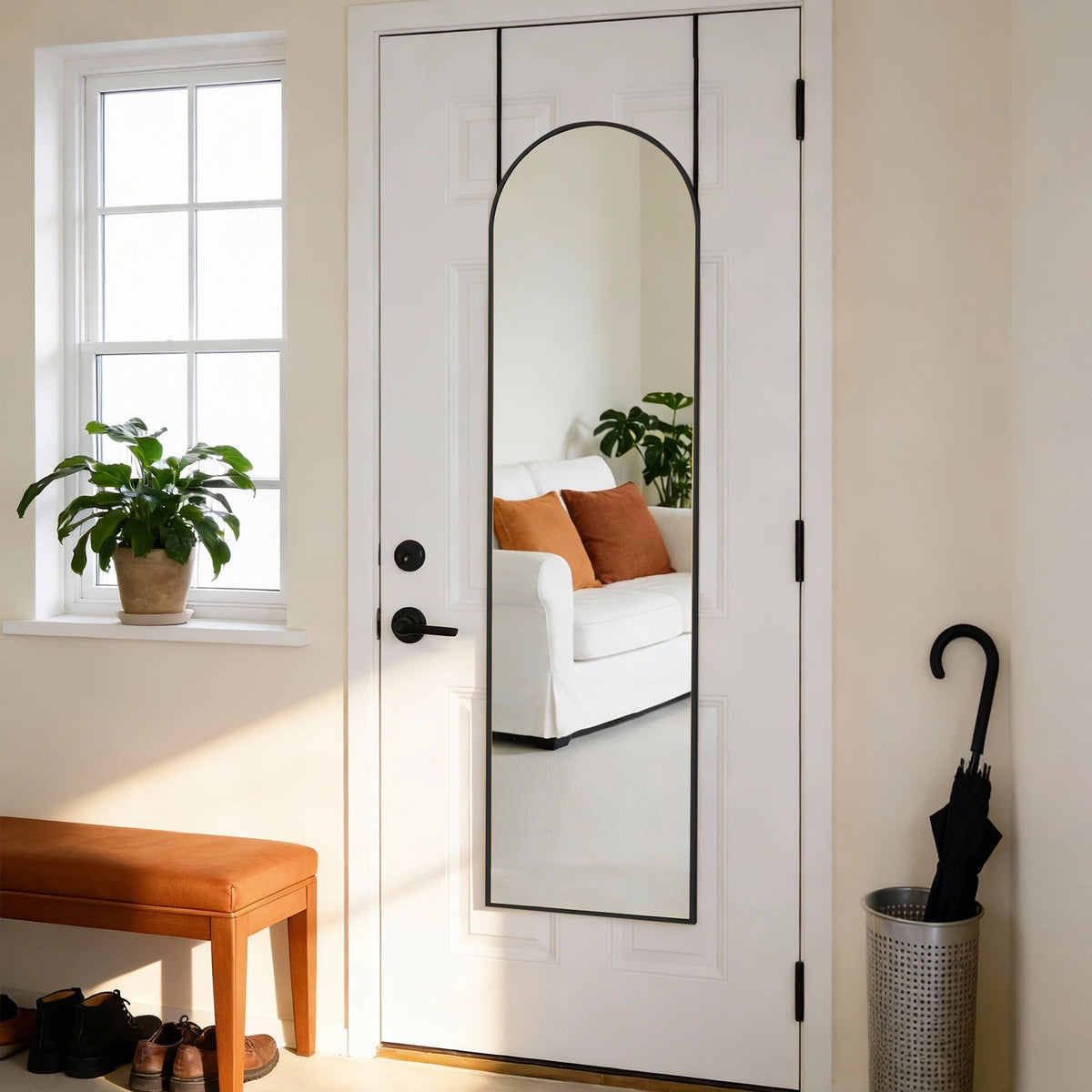 MCQ 47x14 Inches Full Length Mirror Door Hanging Arched Full Body Wall Mounted Aluminum Alloy Frame Mirror Modern Wall Mount Vanity Mirror for Home ﻿