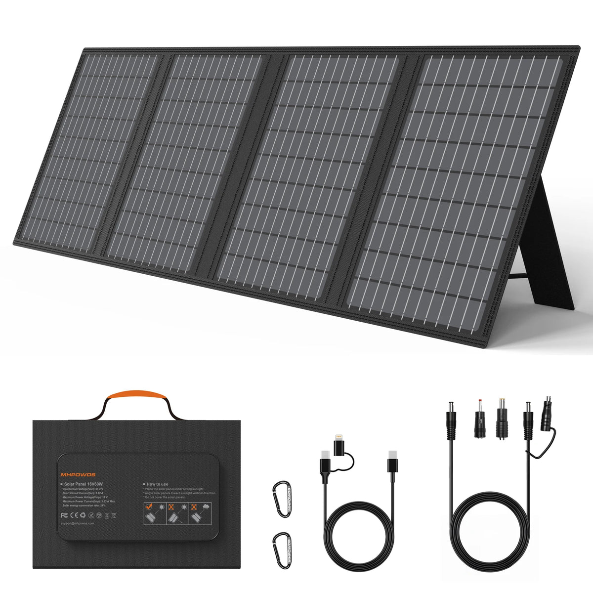 MHPOWOS Solar Battery Charger for Powerbank, 45W / 60W Foldable Portable Solar Panel with USB C, DC Output for Camping Phone