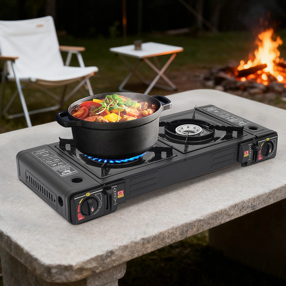 Dual Burner Portable Camping Stove With Storage Case