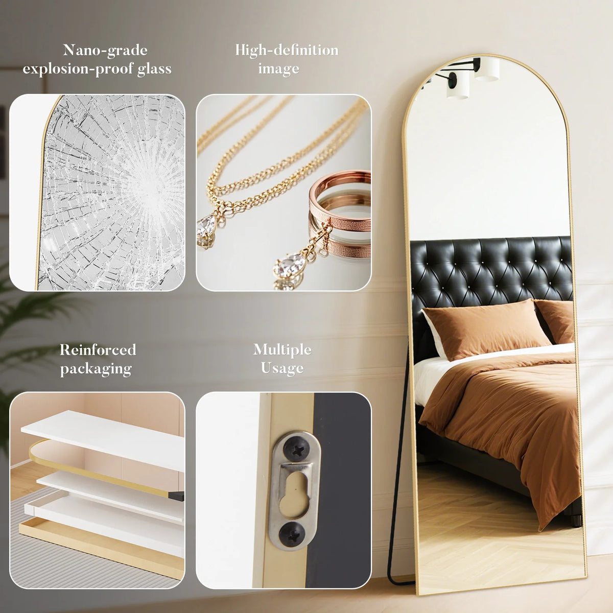 JHK Full Length Mirror with Stand Tempered Glass Aluminum Frame Hanging or Leaning Full Body Floor Mirror Standing or Wall Mount Modern Home Decor