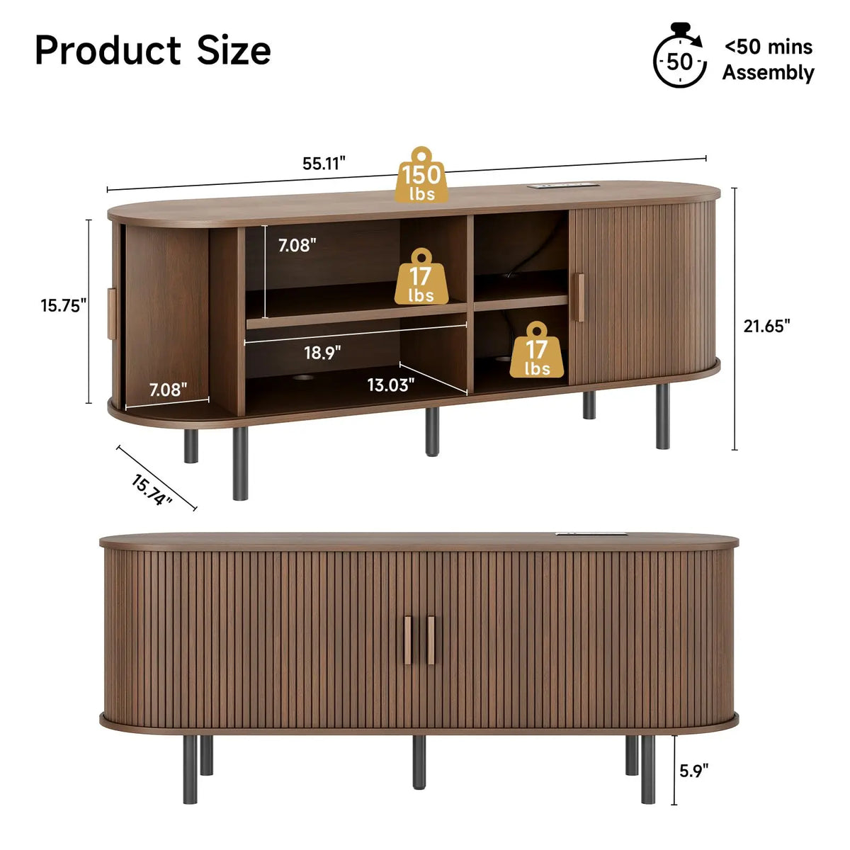 Onbrill Modern TV Stand With Storage And Power Outlet