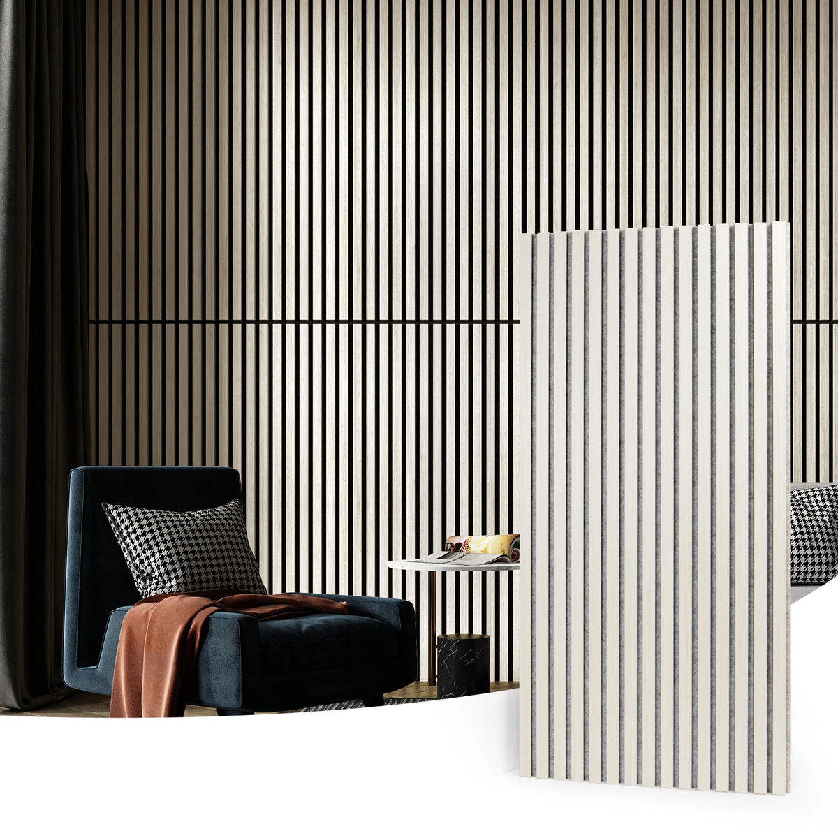 Art3d 2PCS Wood Slat Acoustic Panels 3D Fluted Sound Absorbing Wall Panel Home Decoration Use in Homes Offices Studios
