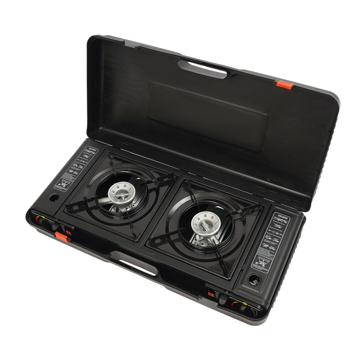 Portable Camping Stove, 2 Burners Camping Stove with Baking Tray & Portable Case, 2500W Each Burner, Piezoelectric Ignition, Butane LPG Gas, Tabletop, for Outdoor Cooking Camping Picnic Patio RV, Black, 24.8x10.24x4.72in, Gas