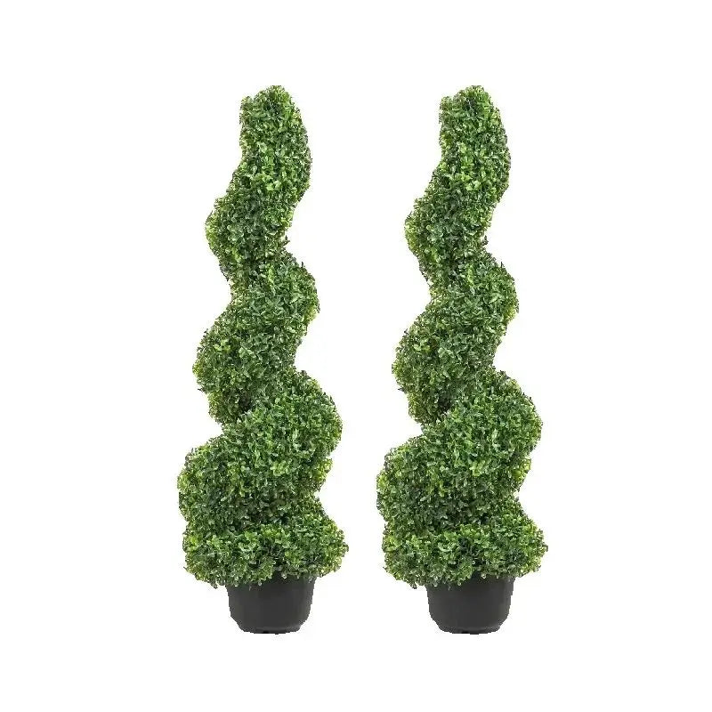 SucceBuy 1/2pcs Artificial Boxwood Tower Topiary Spiral Artificial Plant 24/36/48in high Decorative Plants Green Plastic PE Tree
