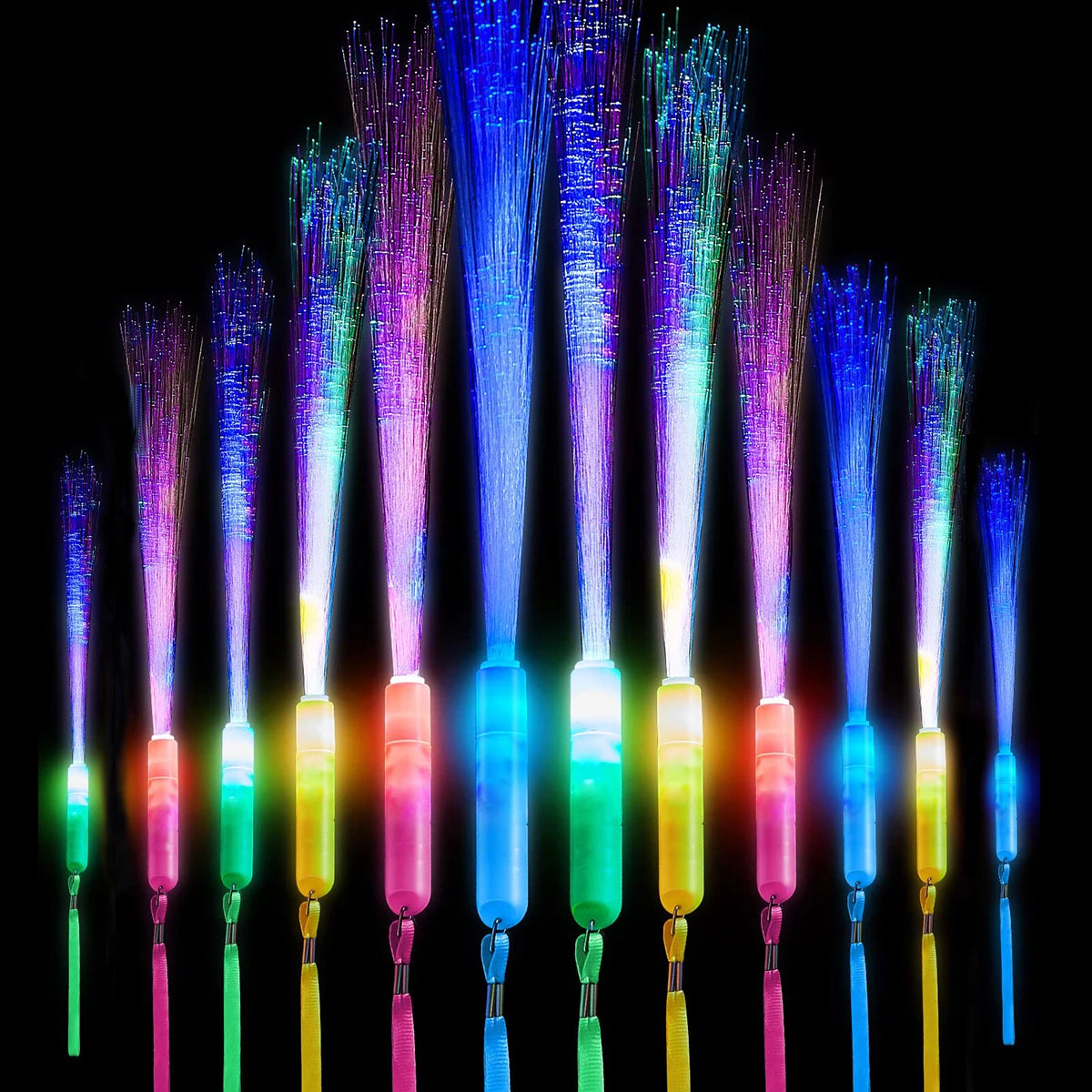 60pcs Colorful LED Glow Fiber Optic Fluorescent Sticks, Party Wands, Batons, DJ Flashing Glow Sticks, Bulk Foam Glow Sticks, Col