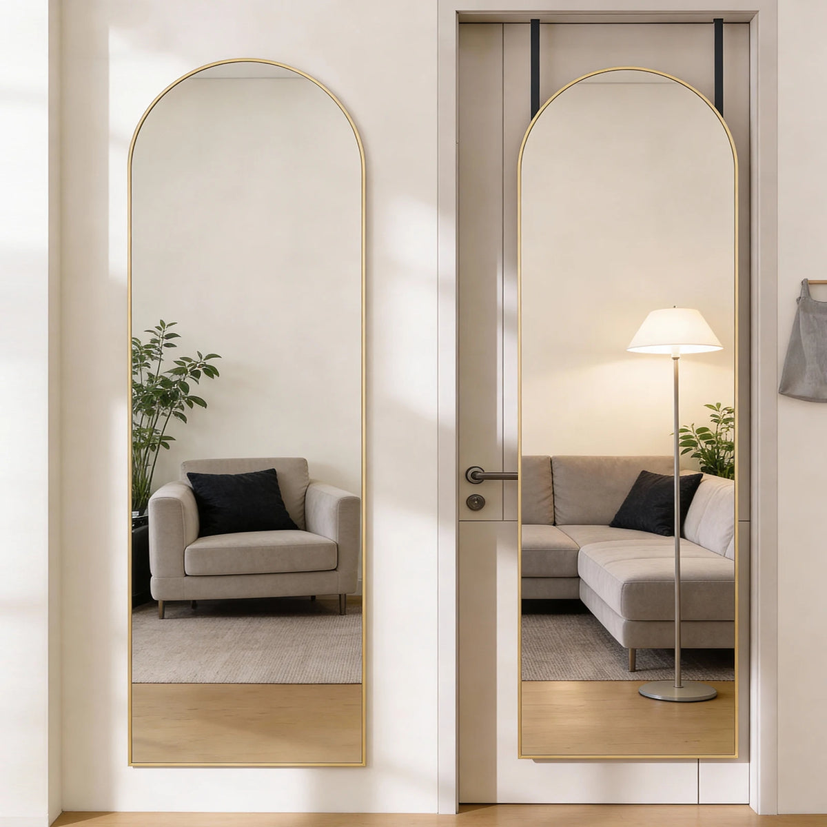 MCQ 47x14 Inches Full Length Mirror Door Hanging Arched Full Body Wall Mounted Aluminum Alloy Frame Mirror Modern Wall Mount Vanity Mirror for Home ﻿