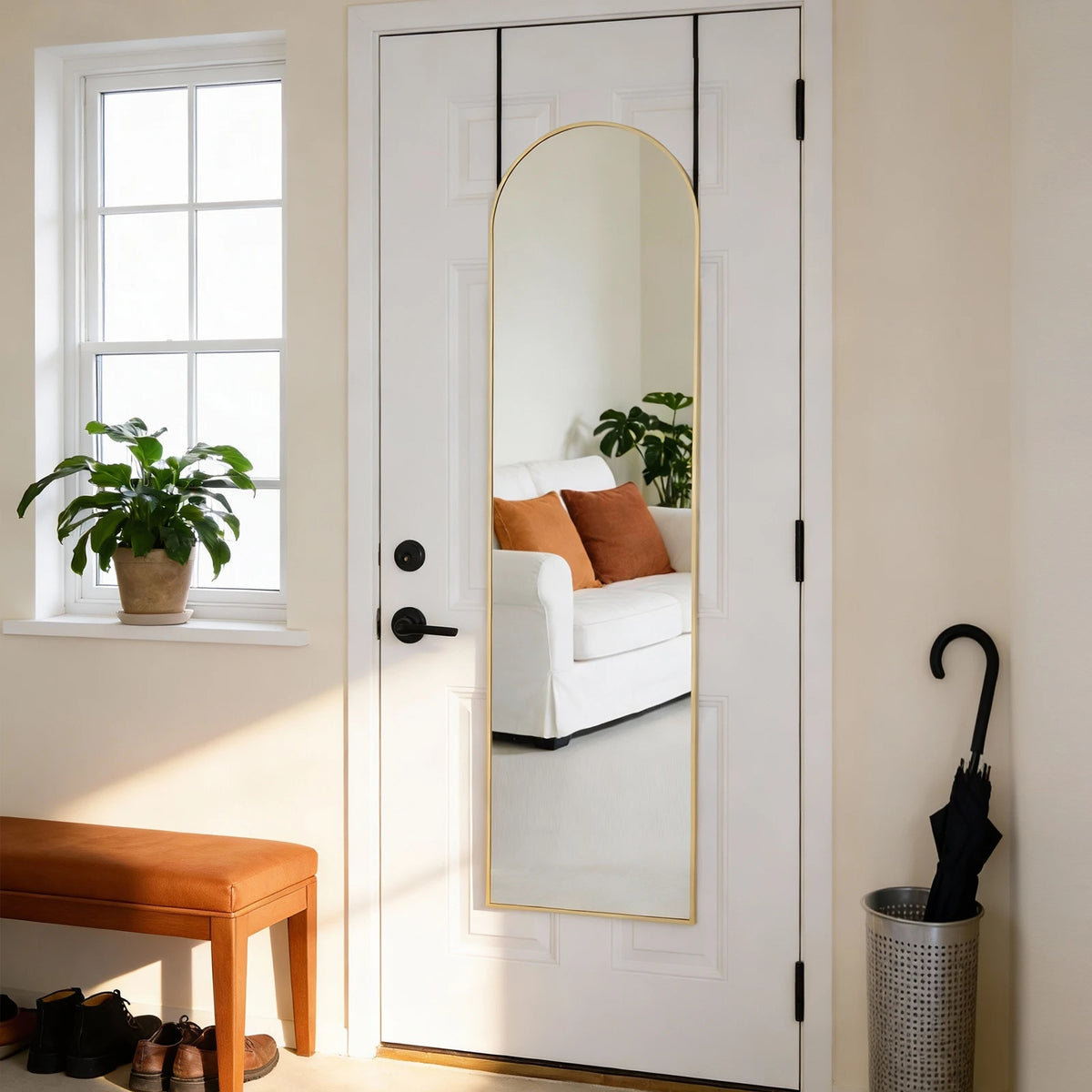 MCQ 47x14 Inches Full Length Mirror Door Hanging Arched Full Body Wall Mounted Aluminum Alloy Frame Mirror Modern Wall Mount Vanity Mirror for Home ﻿