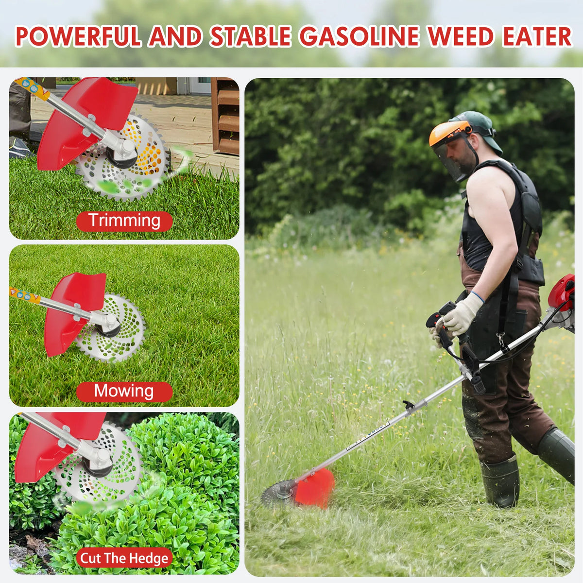 52cc 4-In-1 Gas Engine Garden Trimmer And Mower