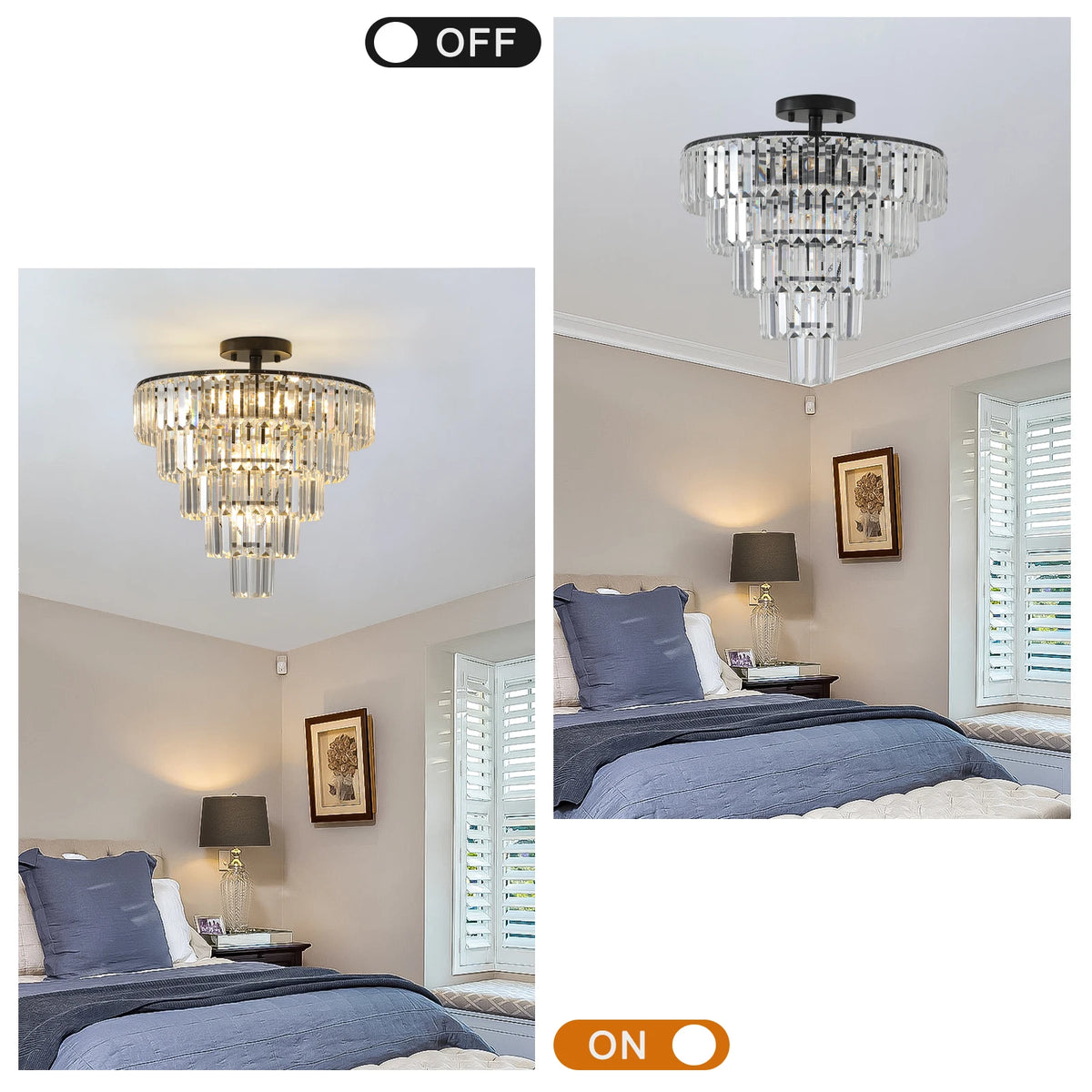 Zhikea 10 Light Crystal Flush Mount Ceiling Light Fixture