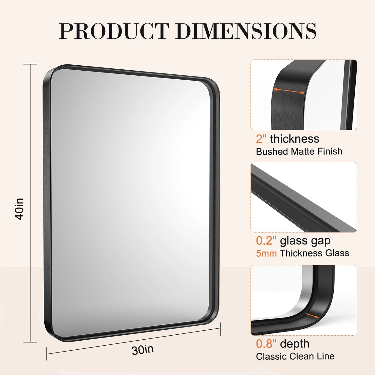 JHK Matte Metal Framed Bathroom Mirror