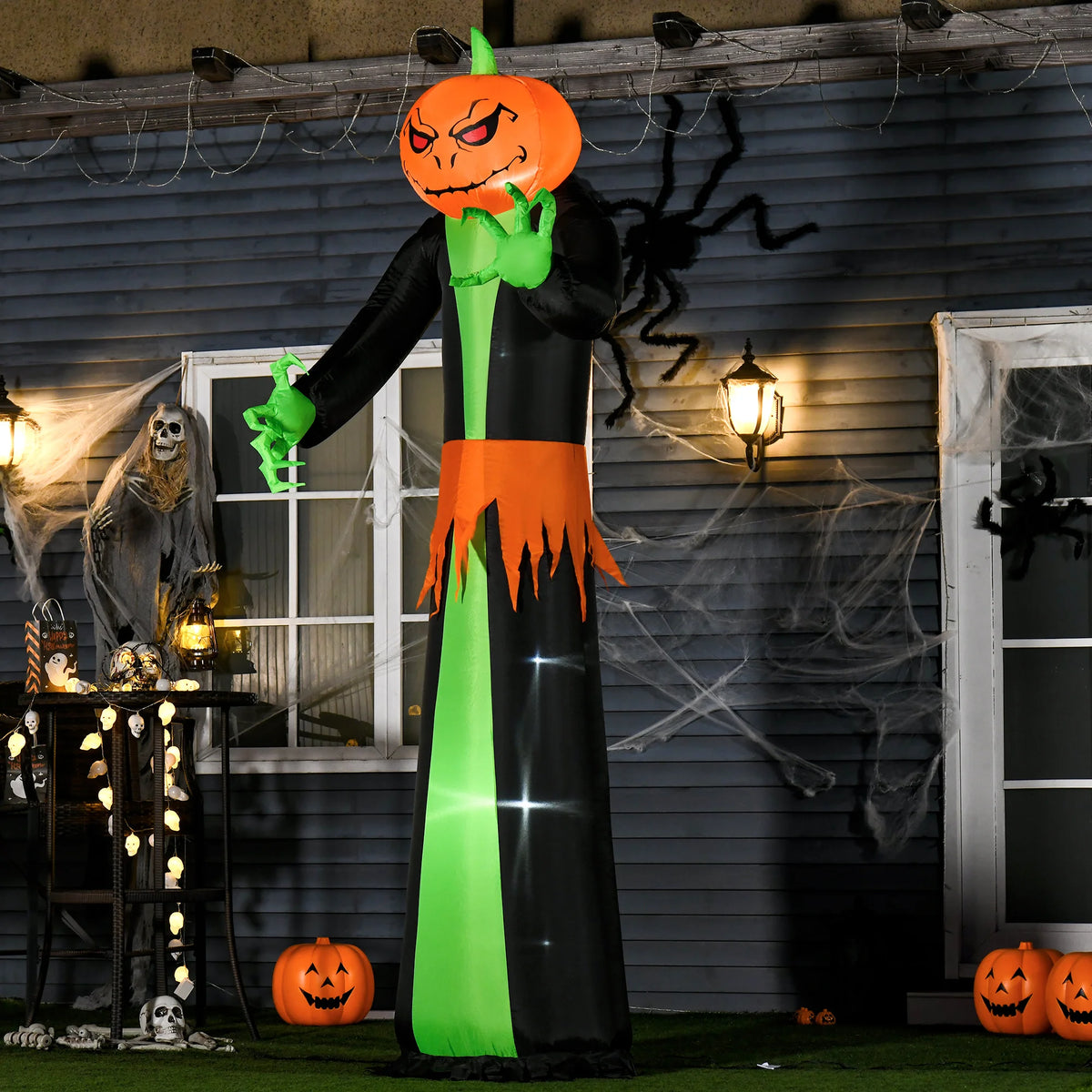 Homcom 9' Light up Pumpkin Inflatable Outdoor Halloween Yard Decoration W/ Led Lights
