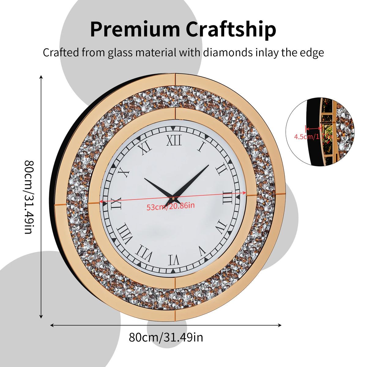 Decorative Mirror Wall Clock With Alarm And Mute Speaker