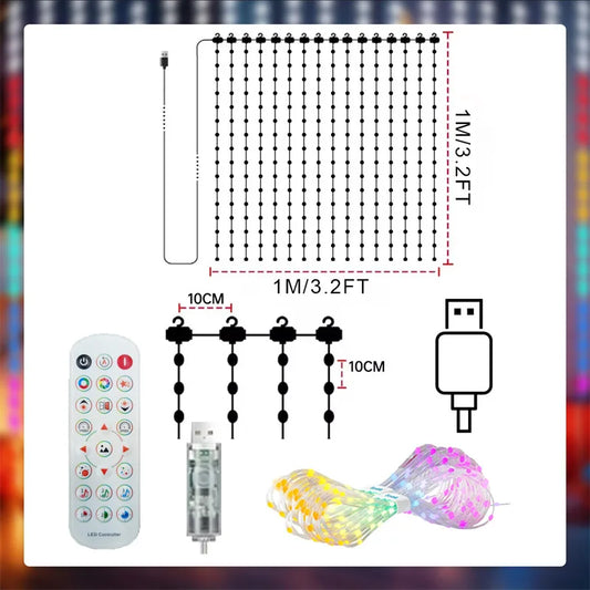 Smart RGBIC Curtain Lights APP Control Music Sync DIY Patterns Timer LED String Lights for Christmas Bedroom Party Decor
