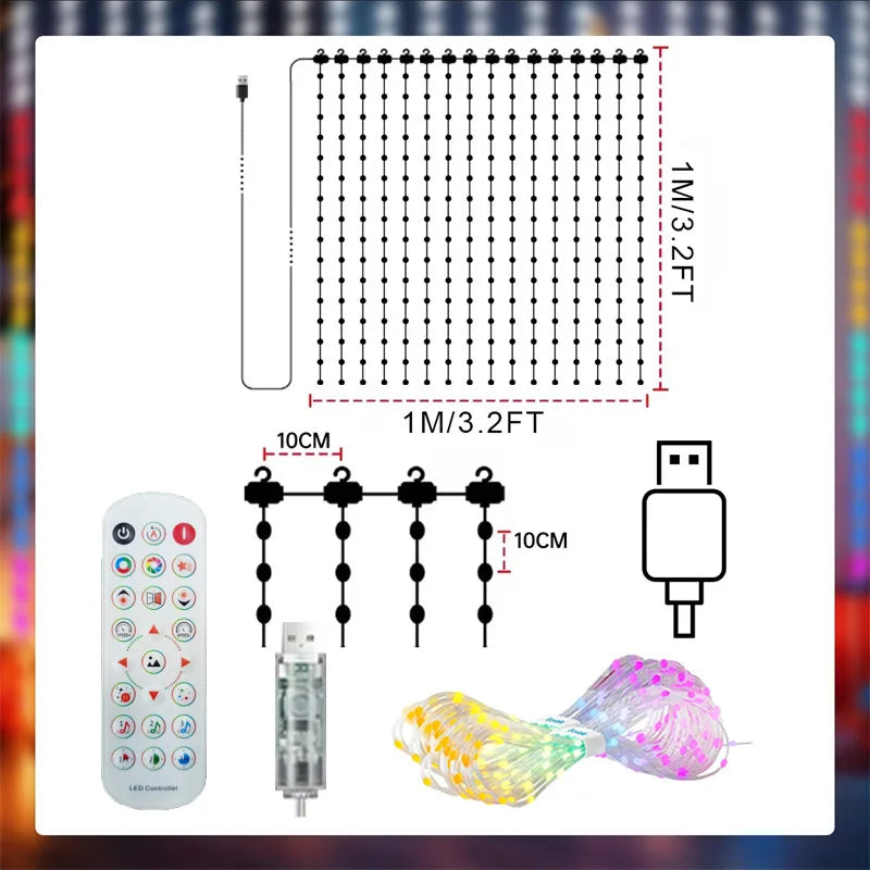 RGBIC Smart Curtain Lights LED String Lights APP Control Music Sync DIY Patterns Timer for Christmas Window Party Decor