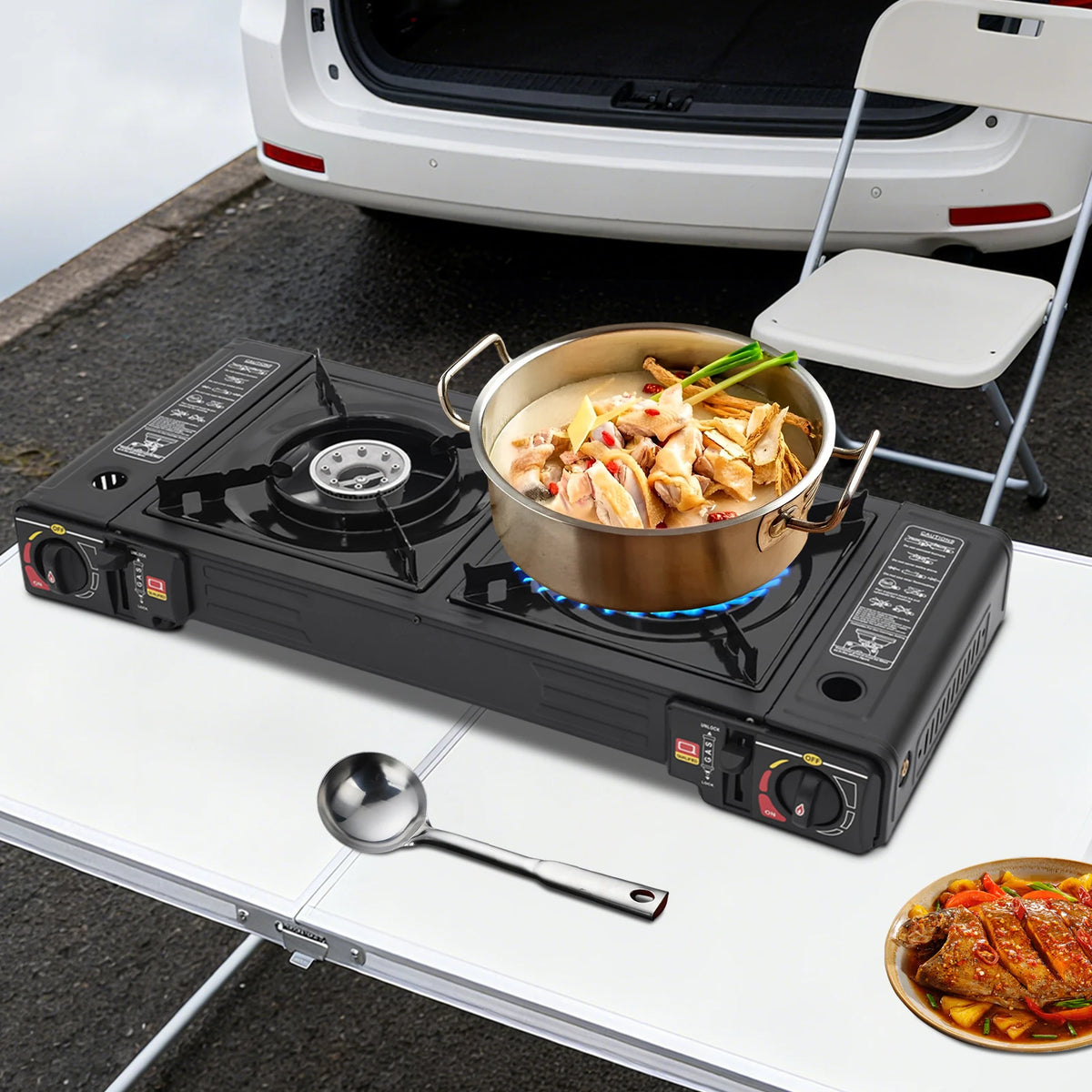 Dual Burner Portable Camping Stove With Storage Case