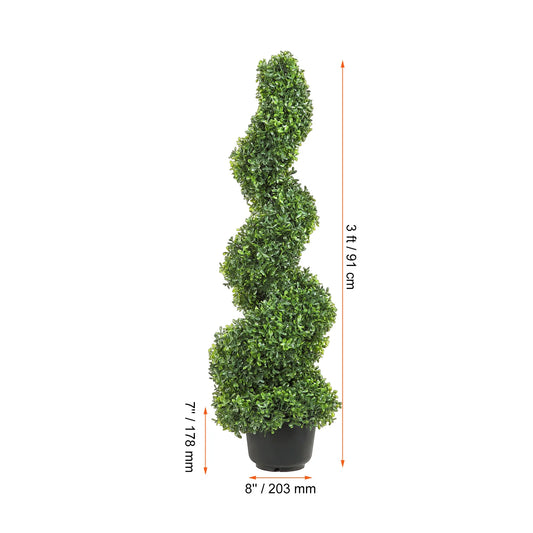 SucceBuy 1/2pcs Artificial Boxwood Tower Topiary Spiral Artificial Plant 24/36/48in high Decorative Plants Green Plastic PE Tree