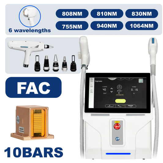 2In1 Soprano Titanium Ice Platinum FAC 6 Wavelength Diode Laser 808+Picosecond Painless Permanent Hair Removal Tattoo Removal