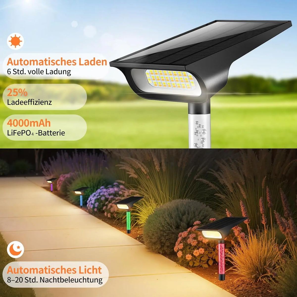 intelamp Long Battery Life 4000mah 2 Pack Outdoor Solar Spotlights 3 Color Modes Lawn Tree Light For Landscape Pathway Patio