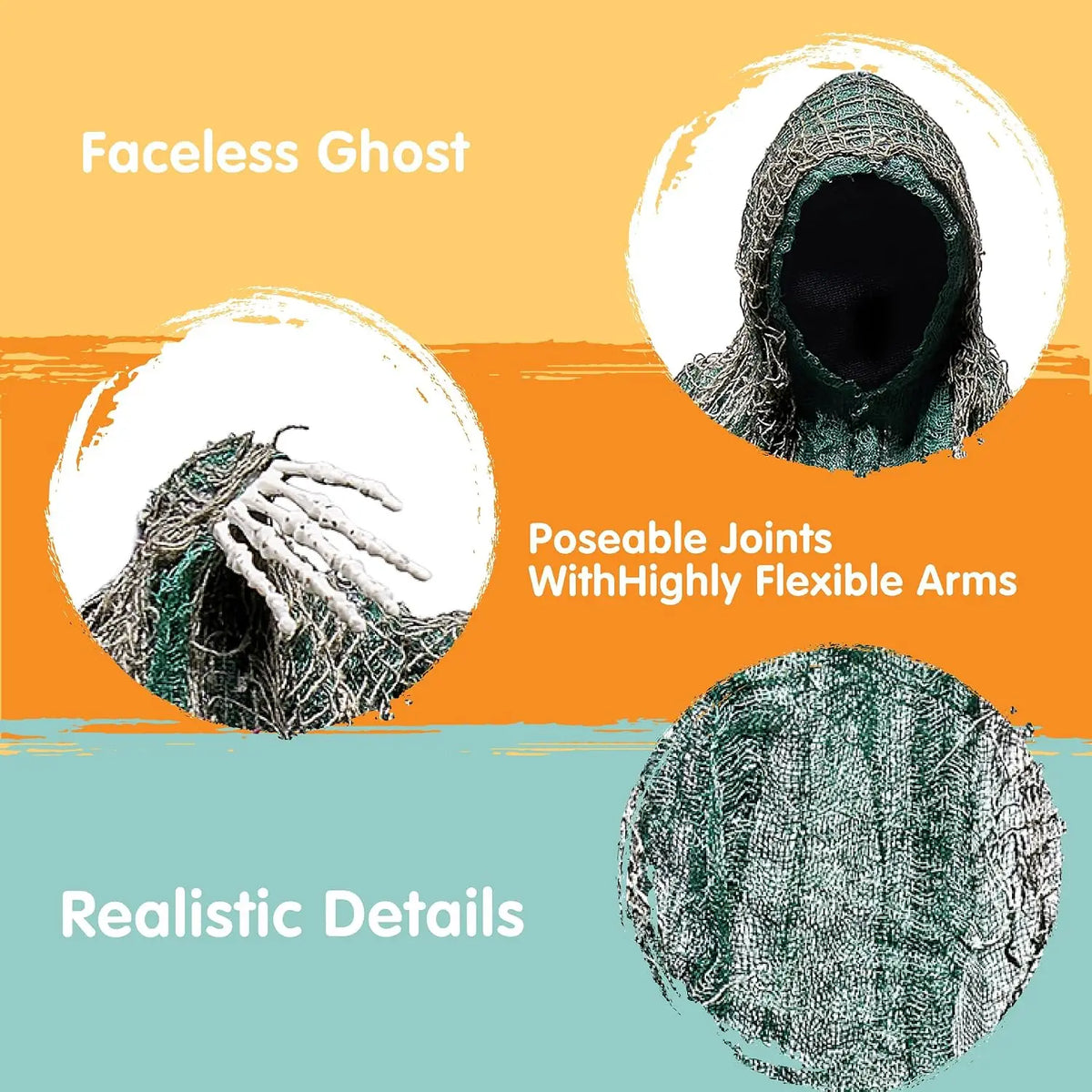 4 Pack 19'' Halloween Hanging Ghost Decoration Outdoor, Faceless Grim Reaper Set with Posable Arms in Dark Horror Robe for Halloween Tree, Yard, Patio, Haunted House, Party Decorations