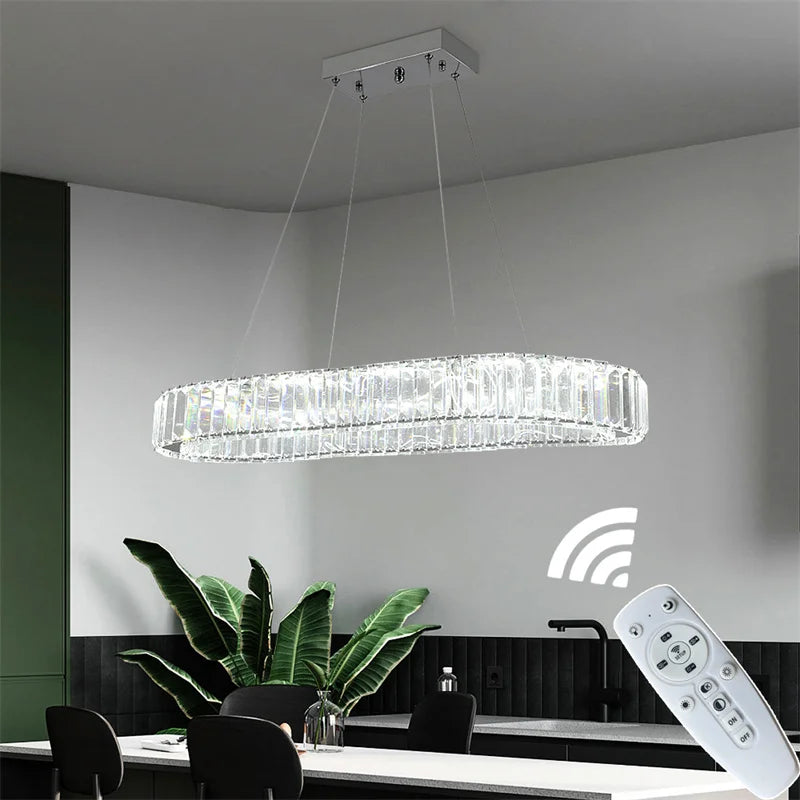 Modern Crystal Rings Led Chandelier Indoor Luxury Ceiling Lamp Dimming And Remote Control Pendan Lighting Chrome Lustre Fixtures
