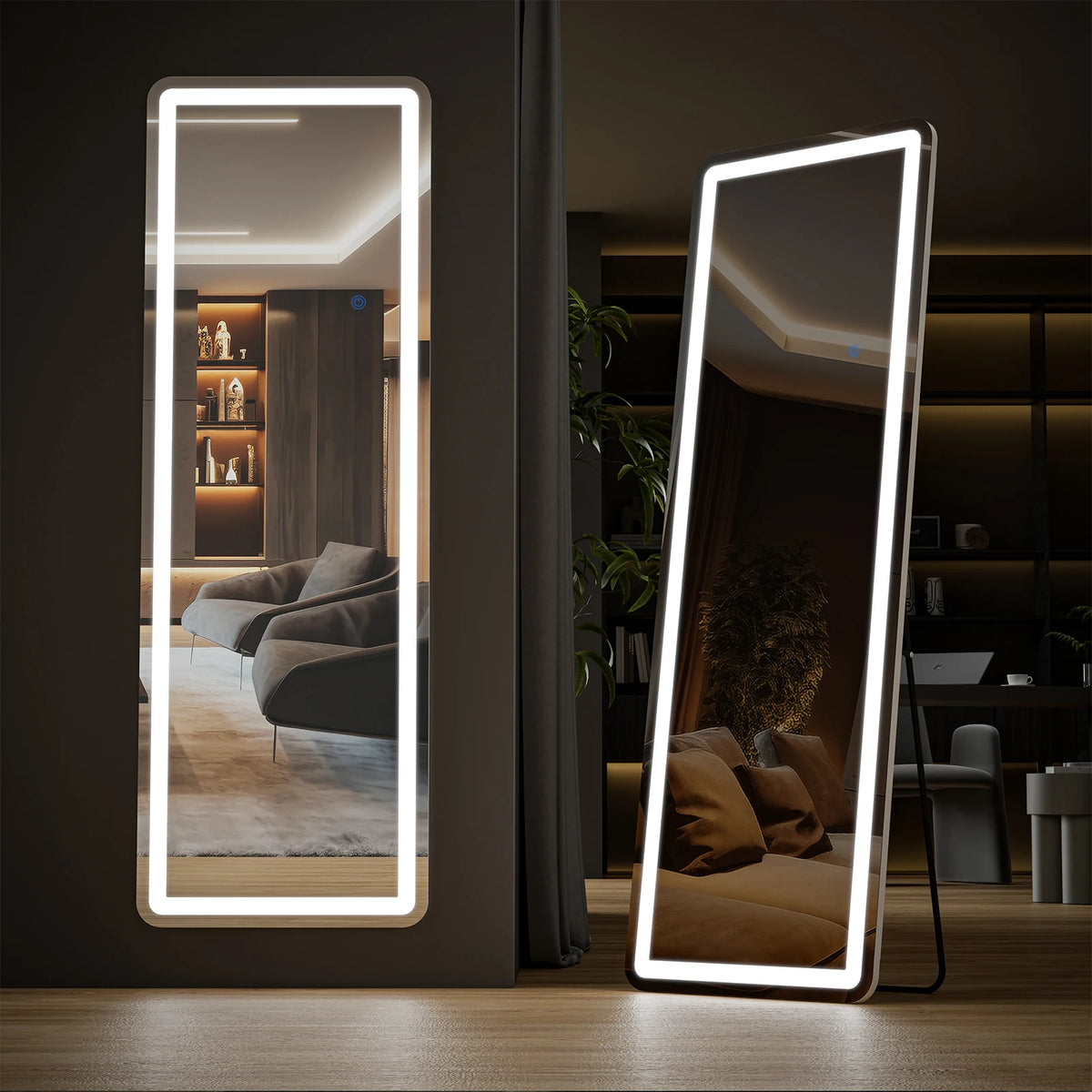 MCQ 64x21 Inch Led Rectangle Full Length Mirror with Stand Full Body Wall Mounted Aluminum Alloy Frame Mirror Modern Wall Mount Vanity Mirror for Home