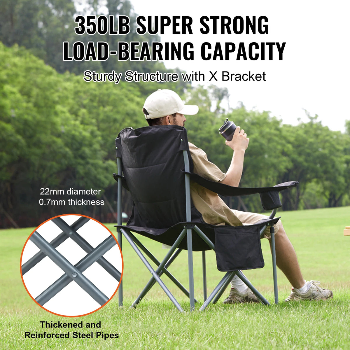 Vevor Portable Camping Folding Chair With Side Pockets