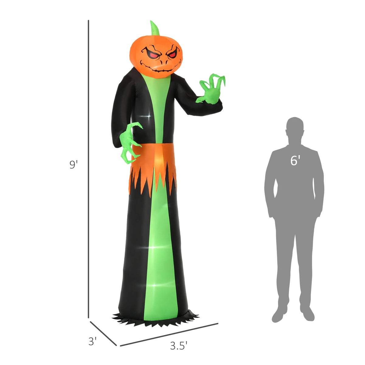 Homcom 9' Light up Pumpkin Inflatable Outdoor Halloween Yard Decoration W/ Led Lights