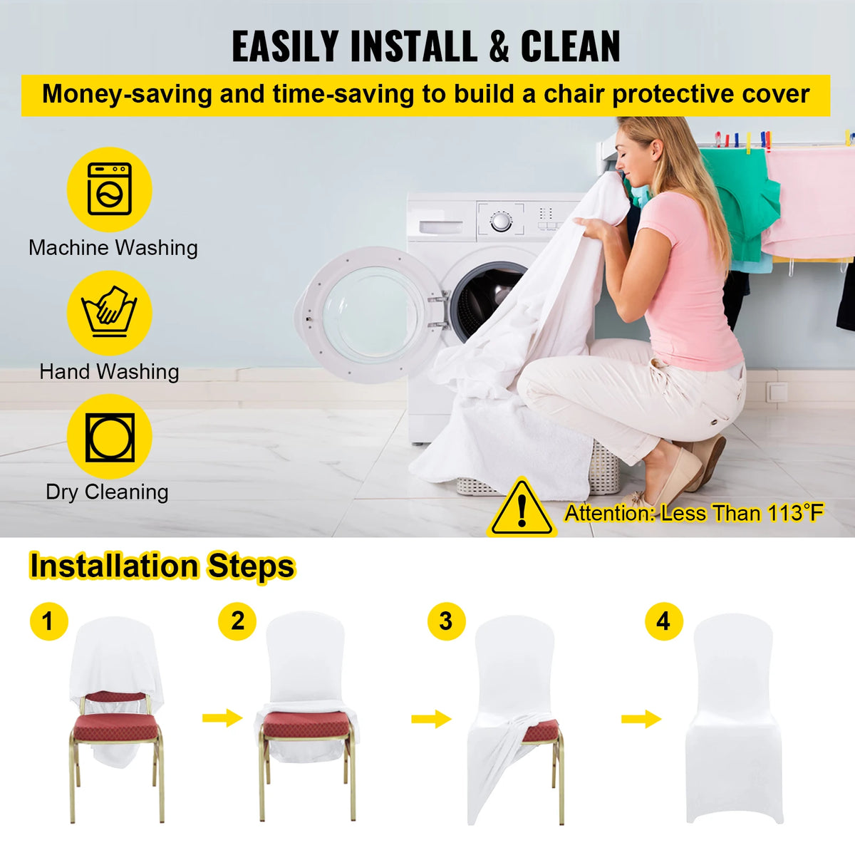 SucceBuy 50 100Pcs Wedding Chair Covers Spandex Slipcover for Restaurant Banquet Hotel Dining Party Universal Chair Cover