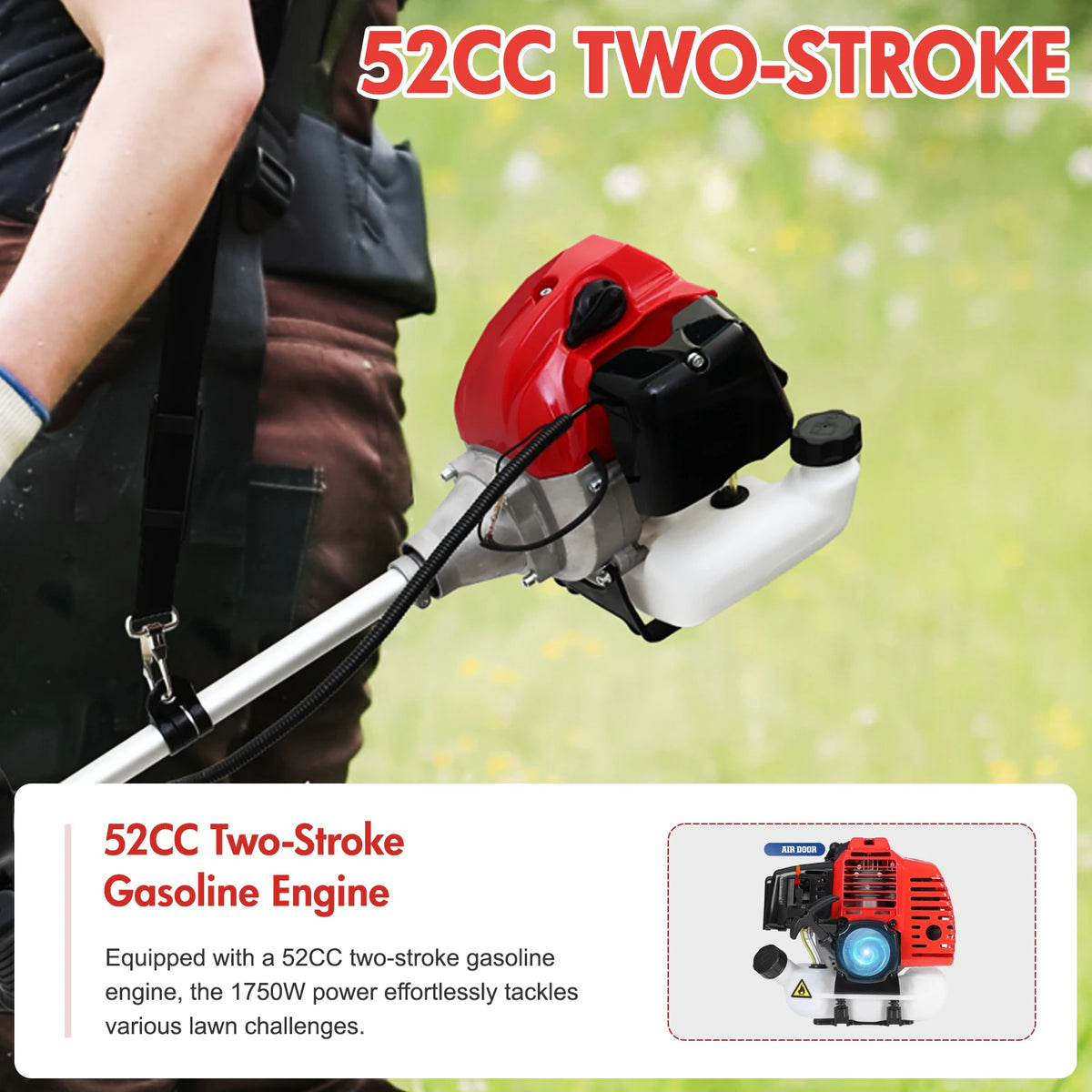 52cc 4-In-1 Gas Engine Garden Trimmer And Mower