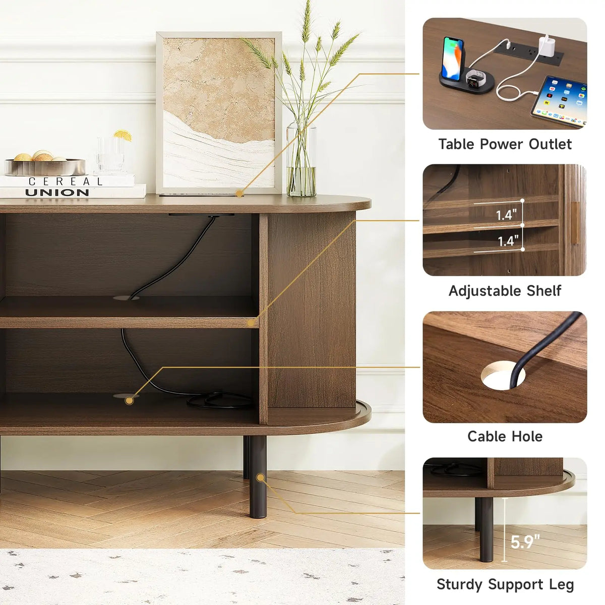 Onbrill Modern TV Stand With Storage And Power Outlet