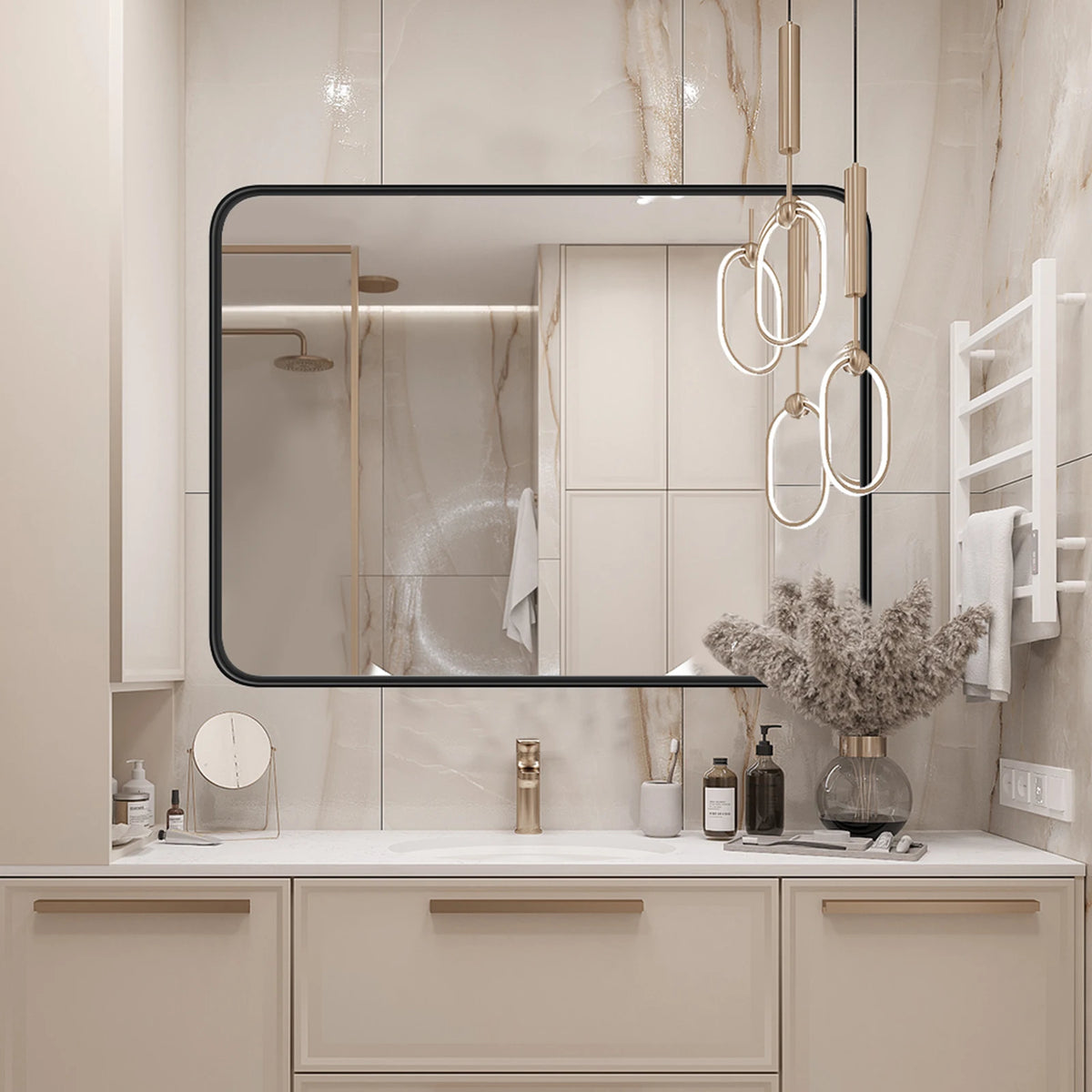 JHK Matte Metal Framed Bathroom Mirror