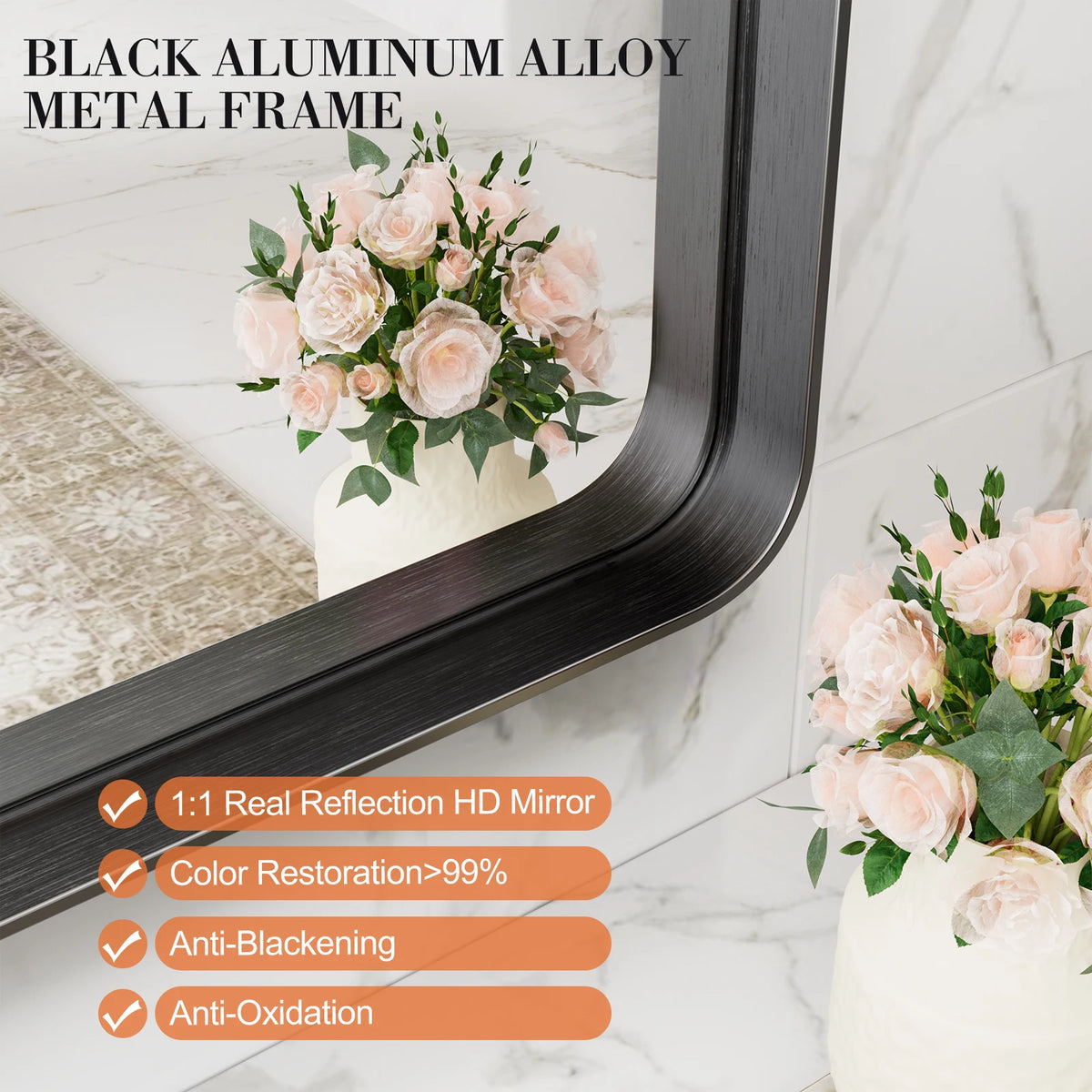 JHK Matte Metal Framed Bathroom Mirror