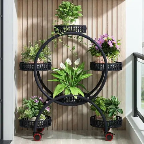 Rolling Metal Plant Stand With Multi Tier Display Shelves