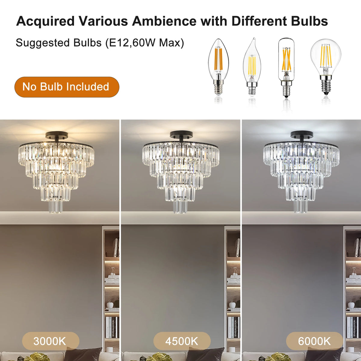 Zhikea 10 Light Crystal Flush Mount Ceiling Light Fixture