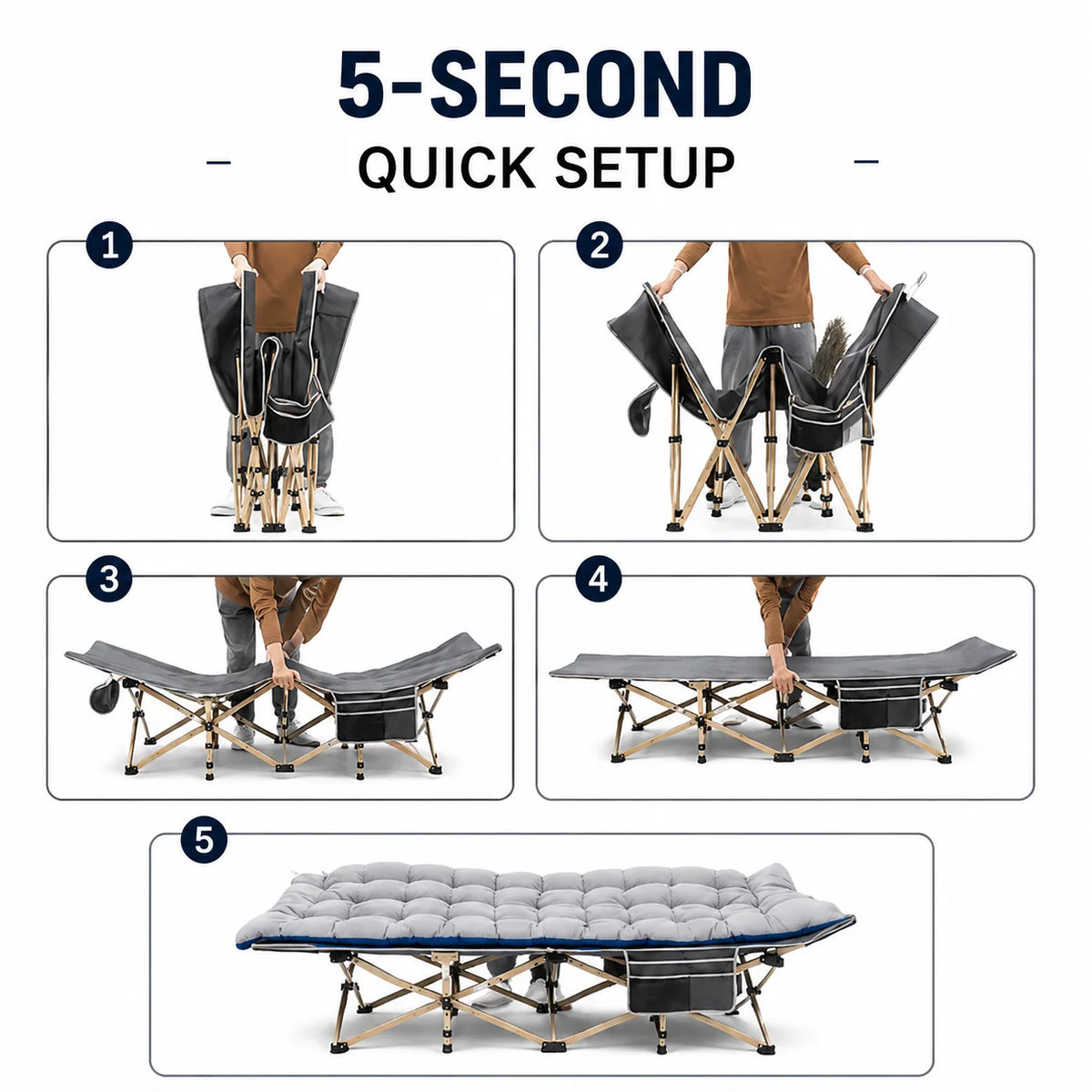 Portable Folding Camping Cot With Thick Mattress And Side Pocket