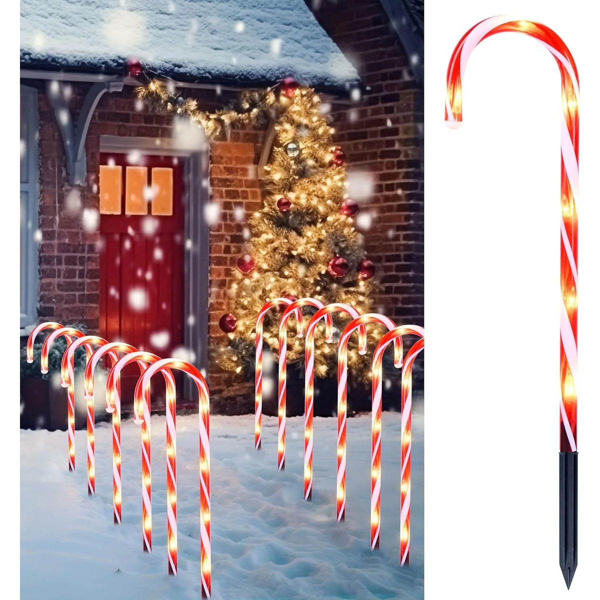 JOYFY 16" Christmas Candy Cane Pathway Markers Lights Set of 12 with Warm White for Xmas Indoor and Outdoor Decorations