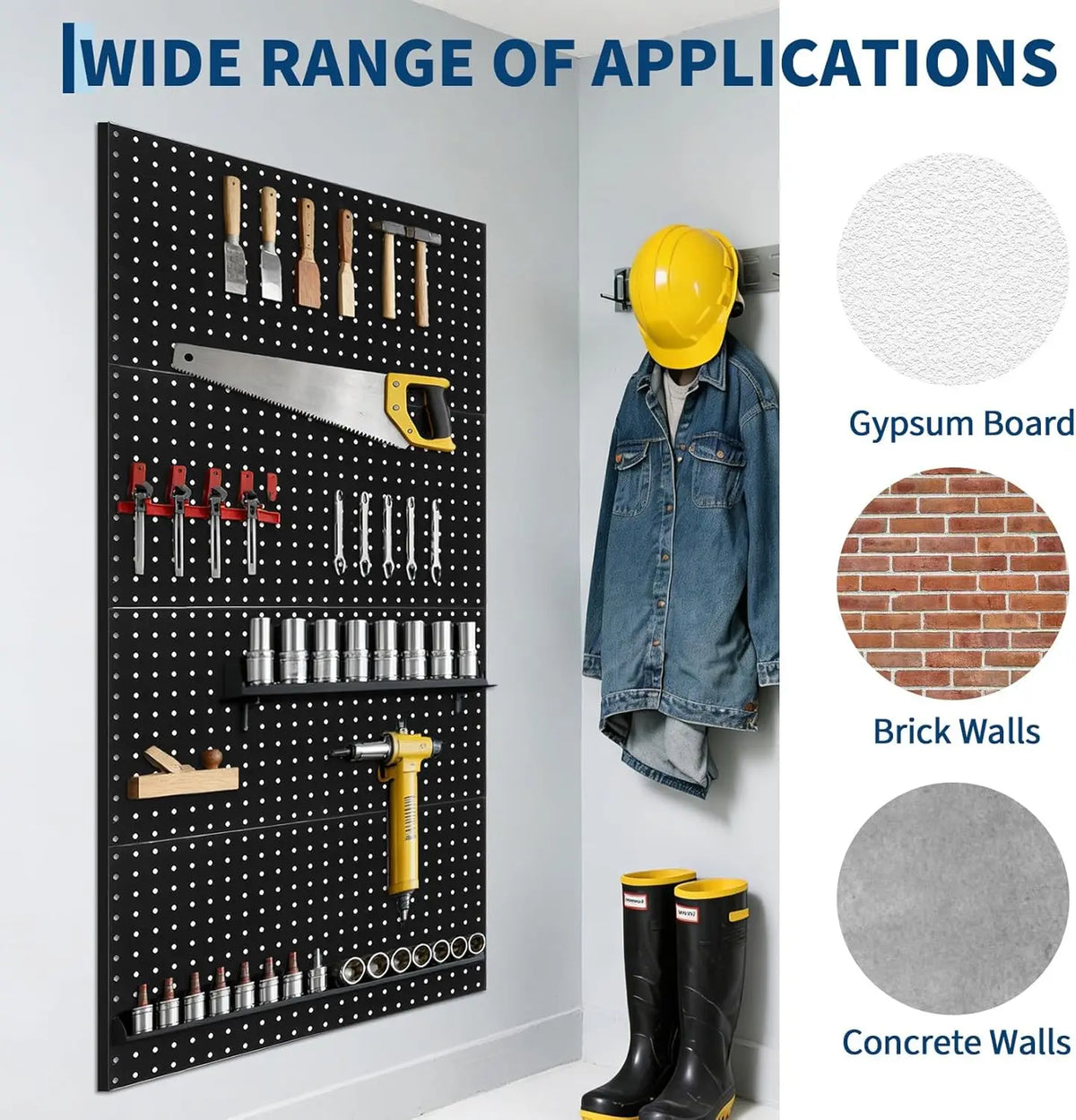4 Pack Metal Pegboard Panels, 48" x 24" Steel Peg Board Wall Organizer with Flexible Layout for Craft Room Tool Organization
