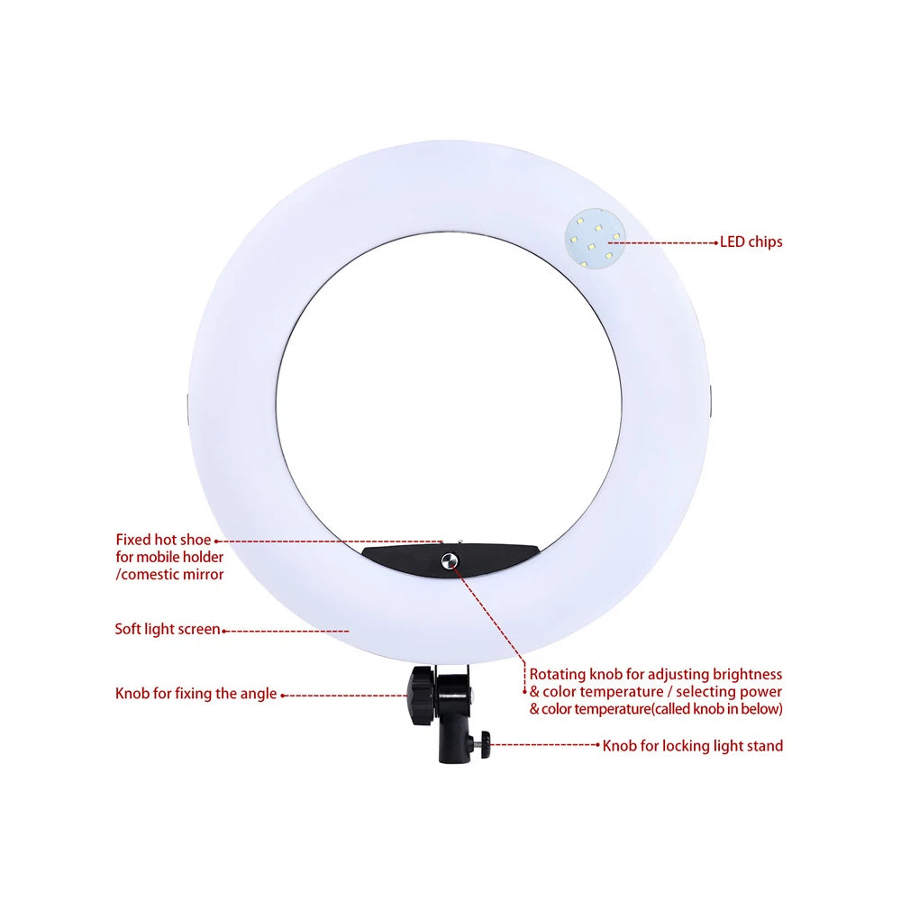 Yidoblo FD480II LED Light Ring Kit 18inch Bi-color 96w Selfie Light Video Ring Light Lamp with Stand Bag Led Makeup Light CRI95+