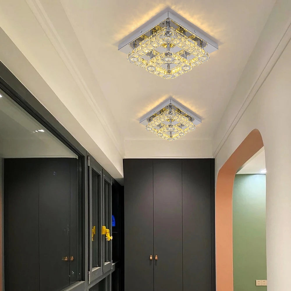 GreeLustr Modern Square Crystal LED Ceiling Light