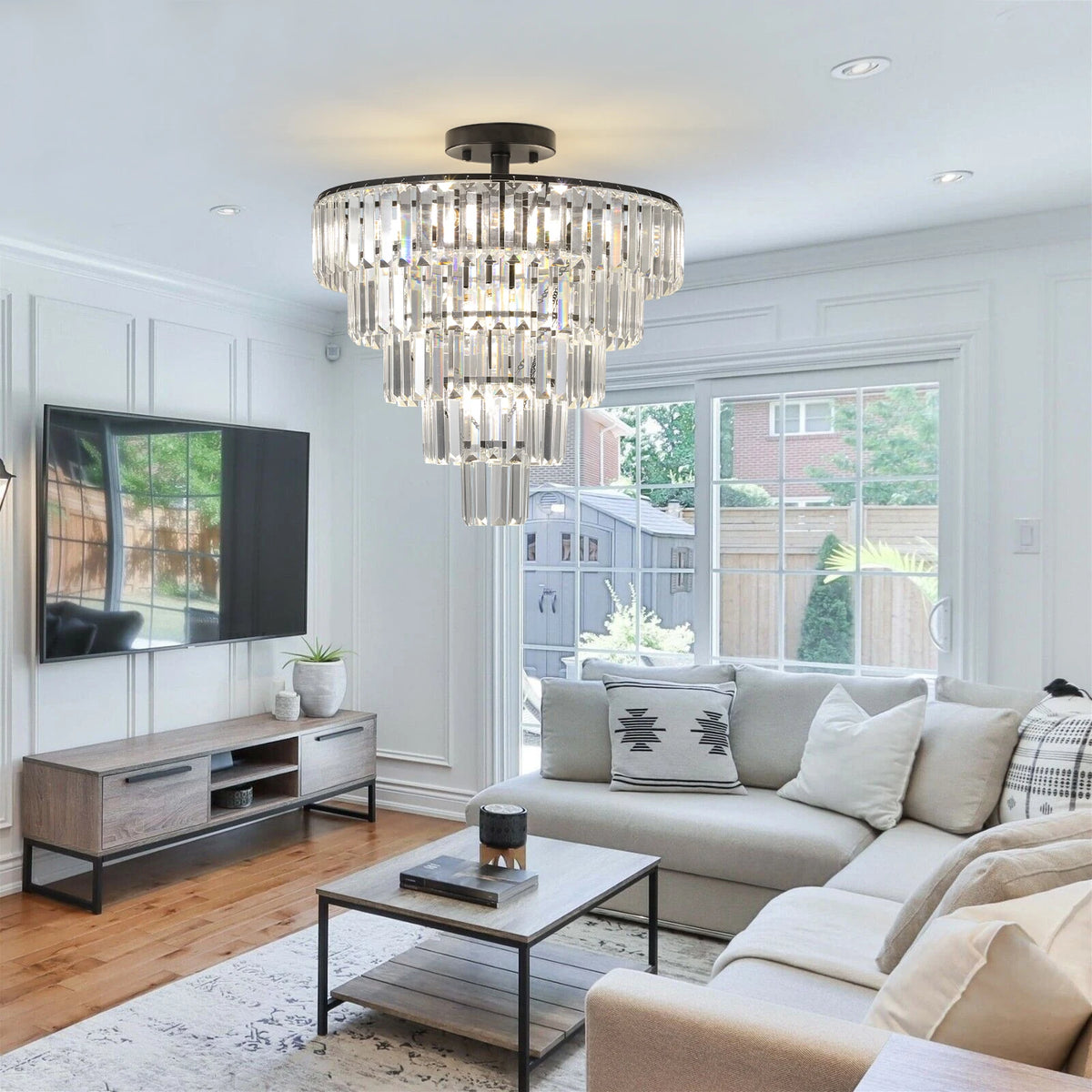 Zhikea 10 Light Crystal Flush Mount Ceiling Light Fixture