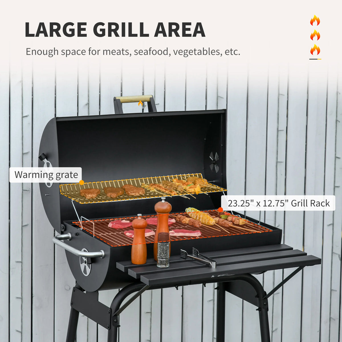30" Portable Charcoal BBQ Grill w/ Adjustable Charcoal Rack Storage Shelf Wheel